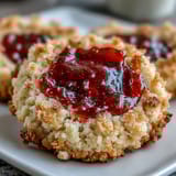 Buttery strawberry thumbprint cookies with vibrant jam centers, perfect for summer picnics and dessert tables.