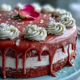 Elegant pink velvet cake kissed with rosé wine, perfect for celebrations.