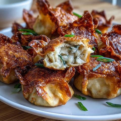 Golden-brown smashed gyozas sizzling in a skillet with crispy edges and a savory pork filling.  