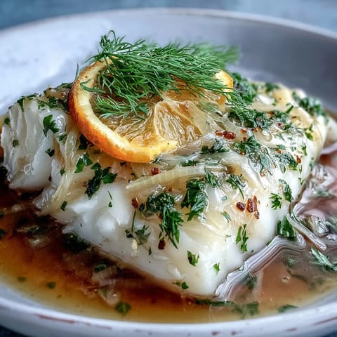 Tender poached cod nestled with citrus and anise, a healthy Mediterranean delight.