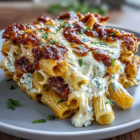 A family-style Freezer Make-Ahead Baked Ziti casserole, ready to serve with a side salad for a comforting Italian-American dinner.  