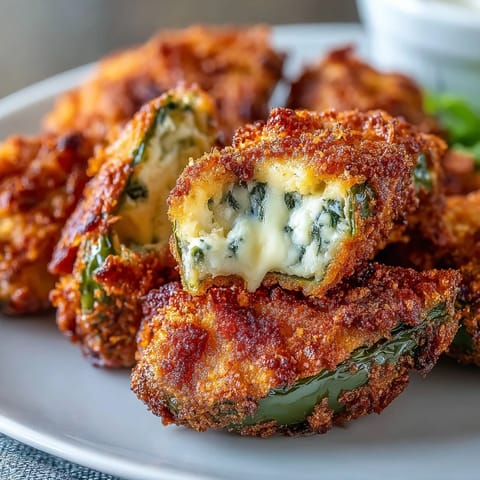 Crispy jalapeño poppers, air-fried to golden brown, a spicy crowd-pleasing snack.