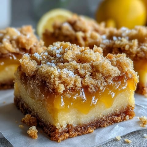 A close-up of a cut Homemade Lemon Crumb Bar revealing the tangy lemon filling on a sweet, buttery crust.
