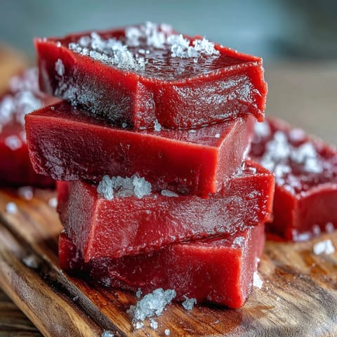 Slices of dense guava paste displayed on a cheese board alongside creamy Manchego and savory charcuterie.