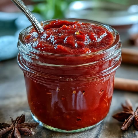 Homemade Guava BBQ Sauce from scratch simmering in a saucepan with spices for a tropical glaze.