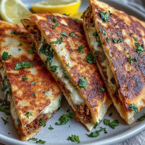 Flavorful Arayes stuffed with aromatic lamb and herbs, served hot with a side of creamy garlic yogurt.  