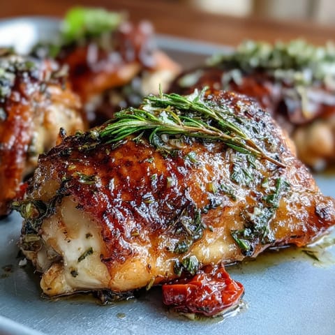 Vibrant Mediterranean sheet pan meal with juicy chicken thighs, tender zucchini, and crispy lemon-herb potatoes, garnished with parsley.  