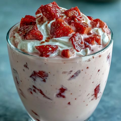 Creamy cottage cheese strawberry smoothie with fresh berries, honey, and vanilla—a protein-packed breakfast or post-workout treat.