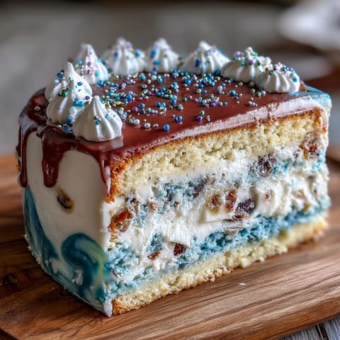 Whimsical Pisces Birthday Cake with Ocean Galaxy Buttercream: vibrant vanilla cake topped with swirled teal and navy frosting, finished with sparkling sprinkles.
