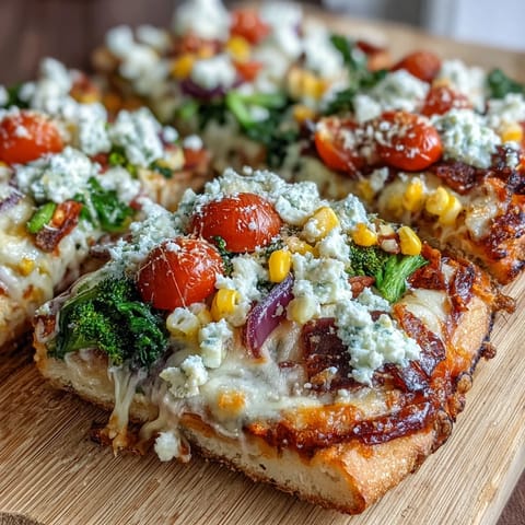 Vibrant St. Patrick's Day Rainbow Veggie Flatbread Pizza with fresh, colorful vegetables arranged in festive stripes.  