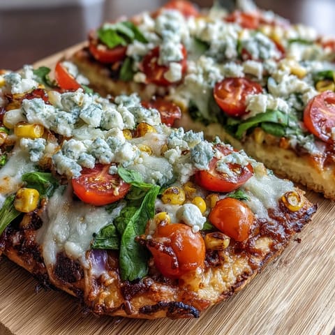 Festive rainbow vegetable flatbread pizza featuring bright tomatoes, peppers, and greens, perfect for St. Patrick's Day celebrations.  