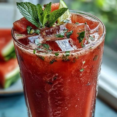 A tall glass filled with sparkling watermelon lime punch, garnished with fresh mint and lime slices, perfect for spring gatherings.