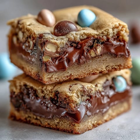 Peanut Butter Easter Egg Cookie Bars with colorful candies and melty chocolate chips, baked to chewy perfection for festive spring gatherings.
