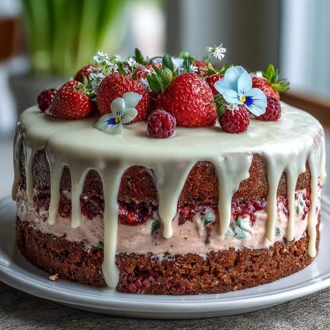 Spring Cake Floral Drip Strawberry