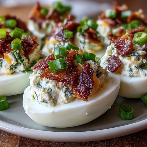 Spicy jalapeño popper deviled eggs with cream cheese, bacon, and jalapeño garnish, perfect for game day or parties.