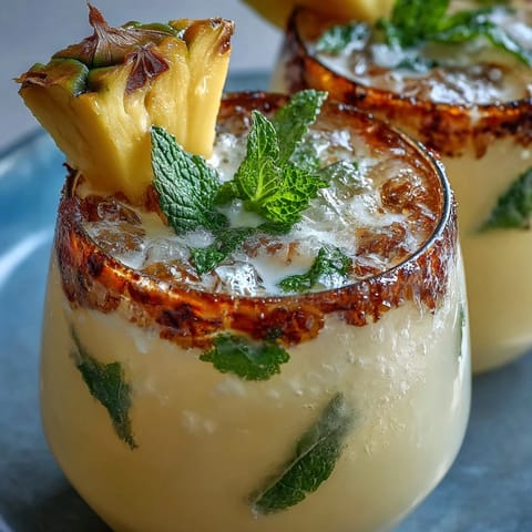 Vibrant tropical agua fresca with blended pineapple and coconut milk, served chilled in a pitcher with fresh fruit slices.