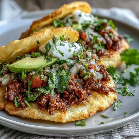 Fluffy cloud bread tacos piled high with savory seasoned meat and fresh pico de gallo.