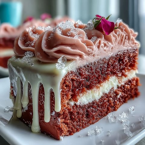 Bridal Shower Rosé Velvet Cake, a pink masterpiece with shimmering gold drip.
