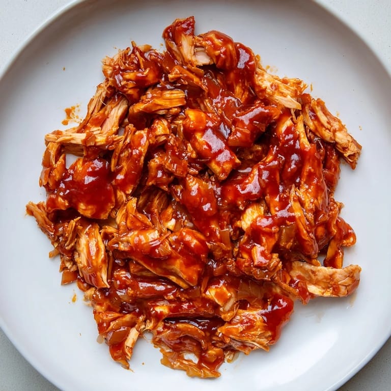 Forkful of delicious BBQ pulled chicken, offering a taste of savory, slow-cooked American comfort food.