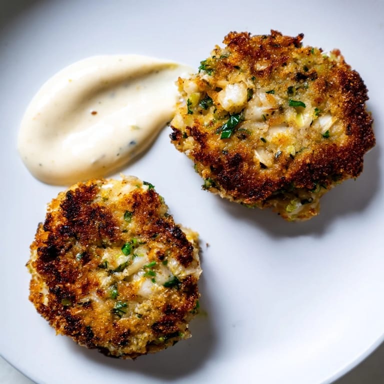 Deliciously seasoned crab cakes, ready to enjoy with a tangy sauce and delightful flavors.