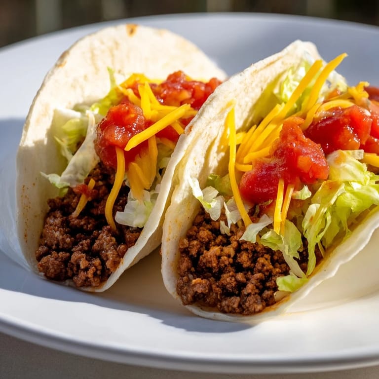 Golden-brown Beef Tacos overflowing with savory ground beef, cheese, and crunchy lettuce for dinner.