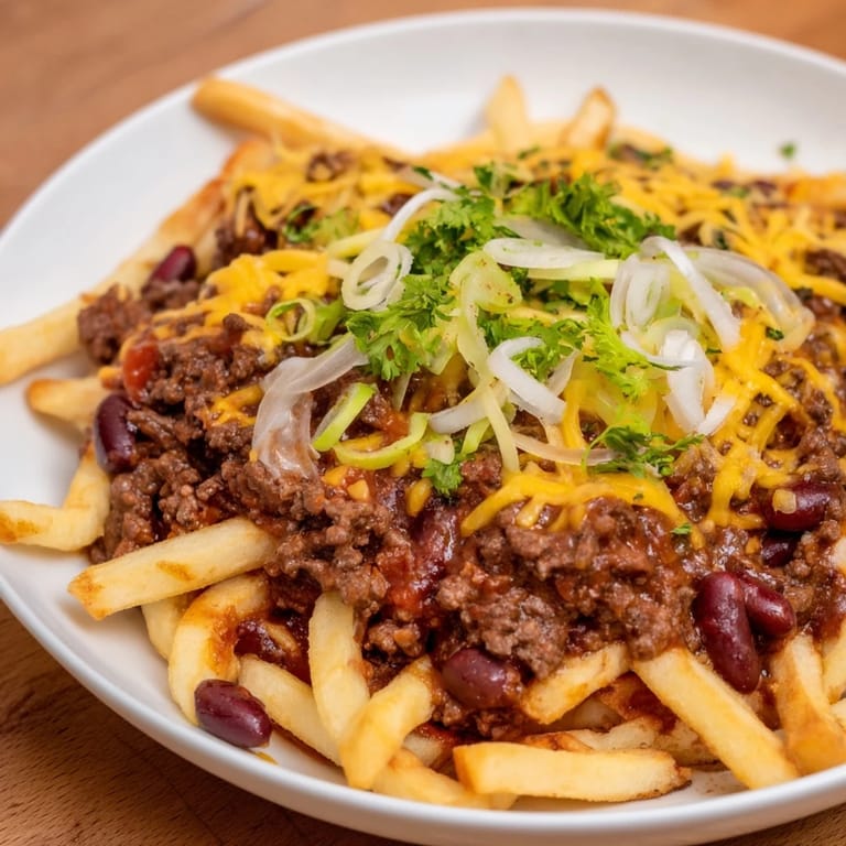 A generous serving of Chili Cheese Fries, a perfect blend of savory chili, fries, and gooey cheese.