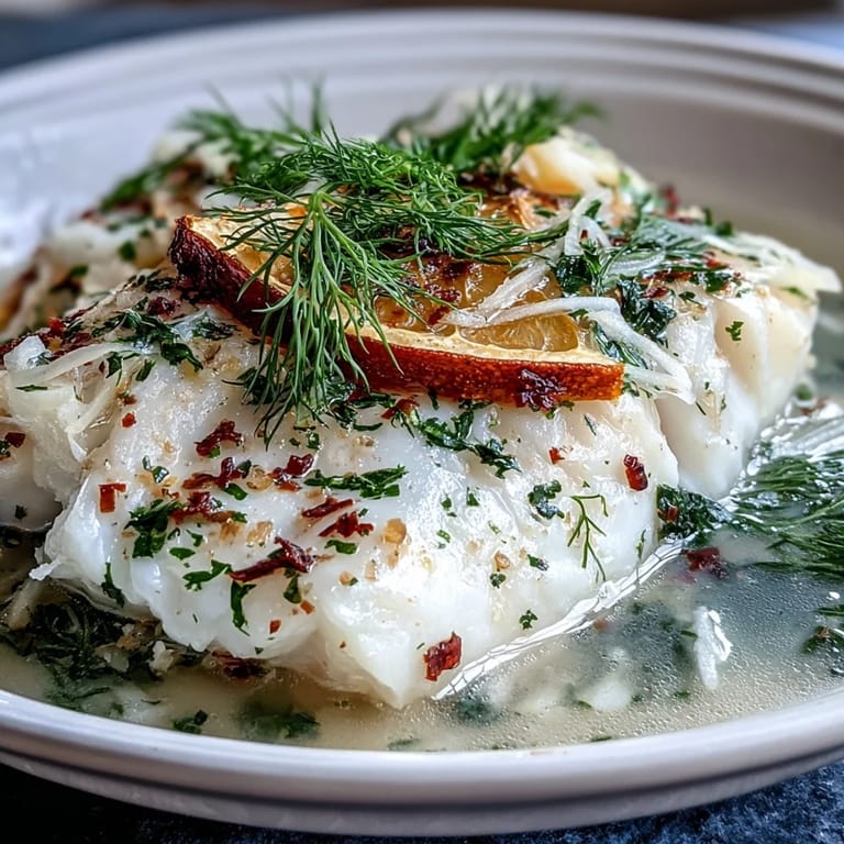 Healthy poached cod with fennel and orange, a light, flavorful main dish.