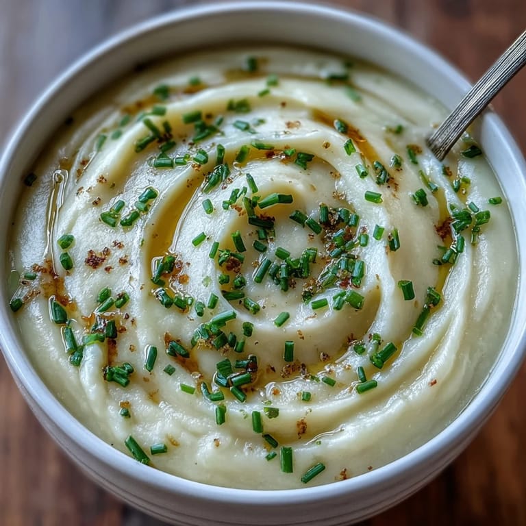 Steaming bowl of homemade Potato Leek Soup, highlighting the velvety texture and vibrant green garnish.