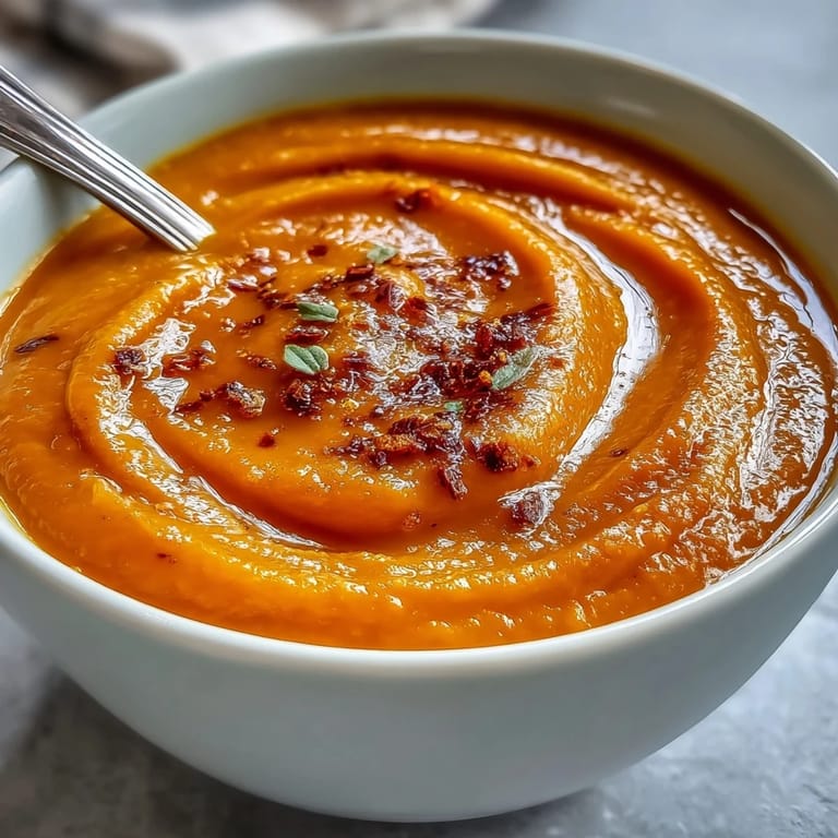 Hot Carrot Ginger Soup blended velvety smooth with fresh ginger and tender carrots in a pot.