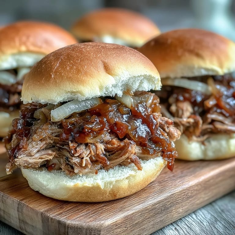 A vibrant platter of tender applesauce pulled pork sandwiches ready to enjoy.