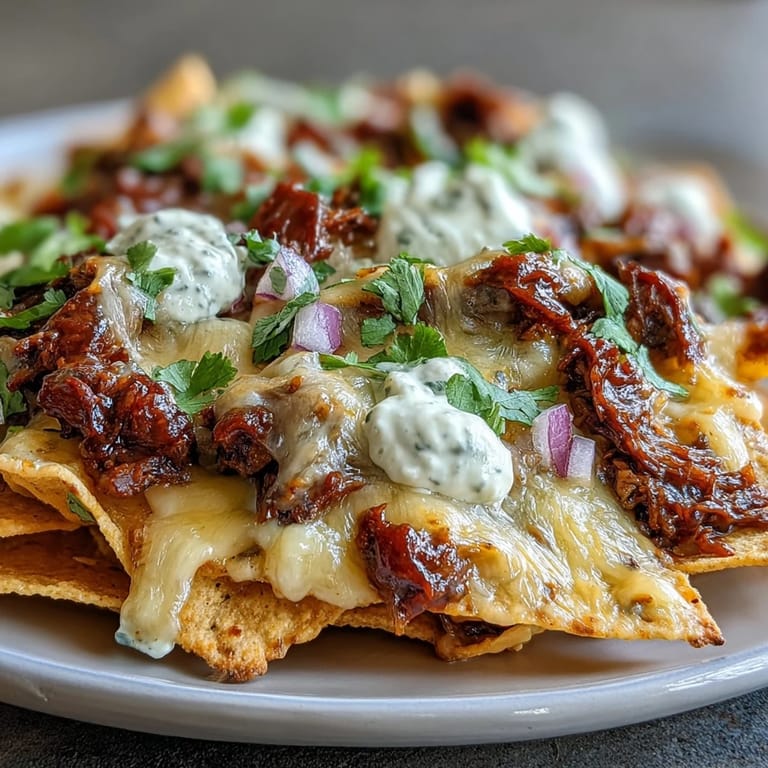 Oven-baked BBQ beef nachos, cheesy, saucy, and ready to devour.