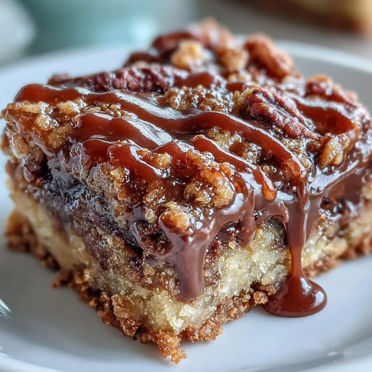 Decadent Sweet and Chewy Turtle Bars featuring rich caramel swirls, chocolate pools, and crunchy toasted pecans on a chewy base.