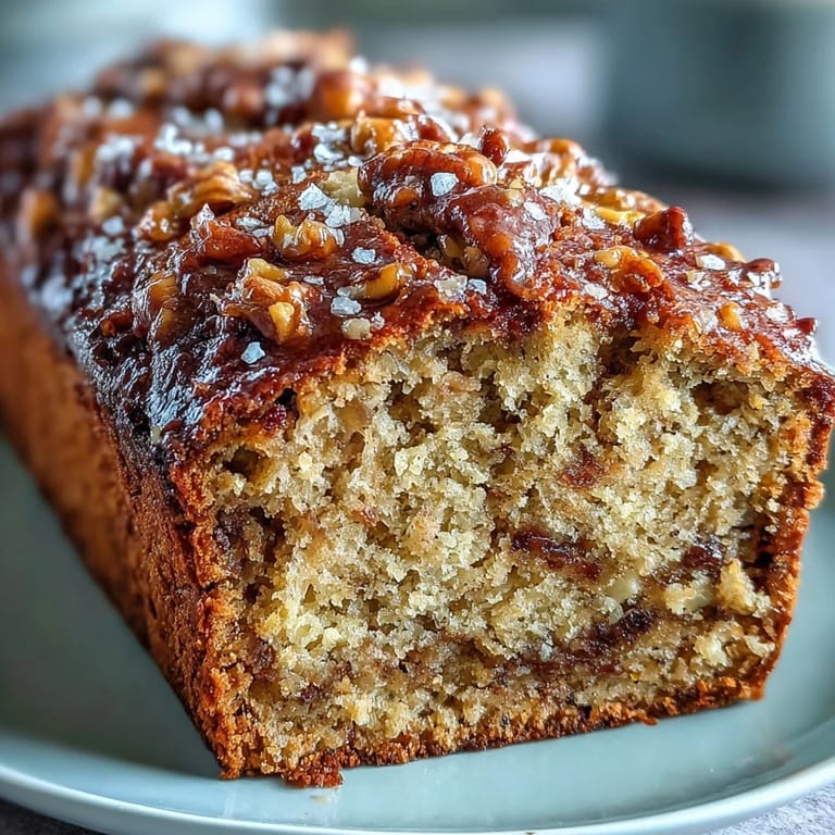 A rustic loaf of Vegan Cardamom Guava Banana Bread drizzled with lime glaze, garnished with fresh banana slices and cardamom pods. 