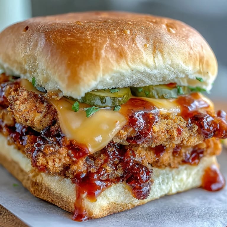 Hot honey butter sauce glistens on the spicy chicken sliders in this casserole-style bake, featuring pull-apart buns ready for serving alongside a crisp coleslaw side dish.