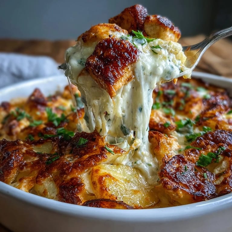 Sliced Yukon Gold potatoes and chicken cubes layered in a rich ranch cream sauce.