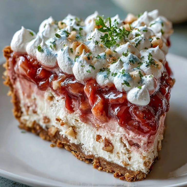 Tropical guava icebox pie with smooth guava filling and crunchy macadamia nut crust, garnished with fresh whipped cream.