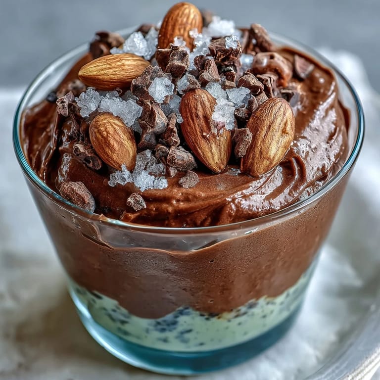 Silky dairy-free chocolate mousse made with ripe avocados, served in individual cups and finished with a crisp sea salt crunch.  