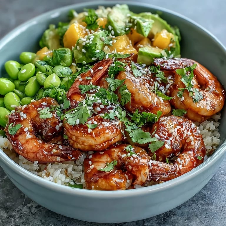 Fresh shrimp, sweet mango, and crunchy edamame come together in this quick, satisfying poke bowl, perfect for busy weeknights or light lunches.