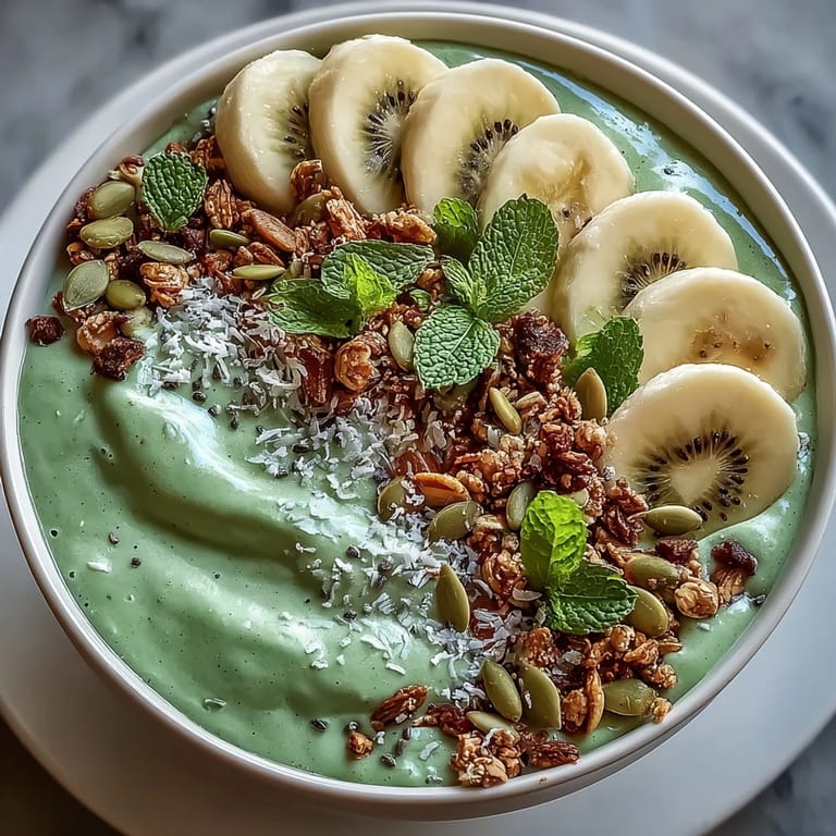 Wholesome Shamrock Green Smoothie Bowl with Kiwi and Spinach, featuring frozen banana, chia seeds, and colorful toppings for a healthy start.
