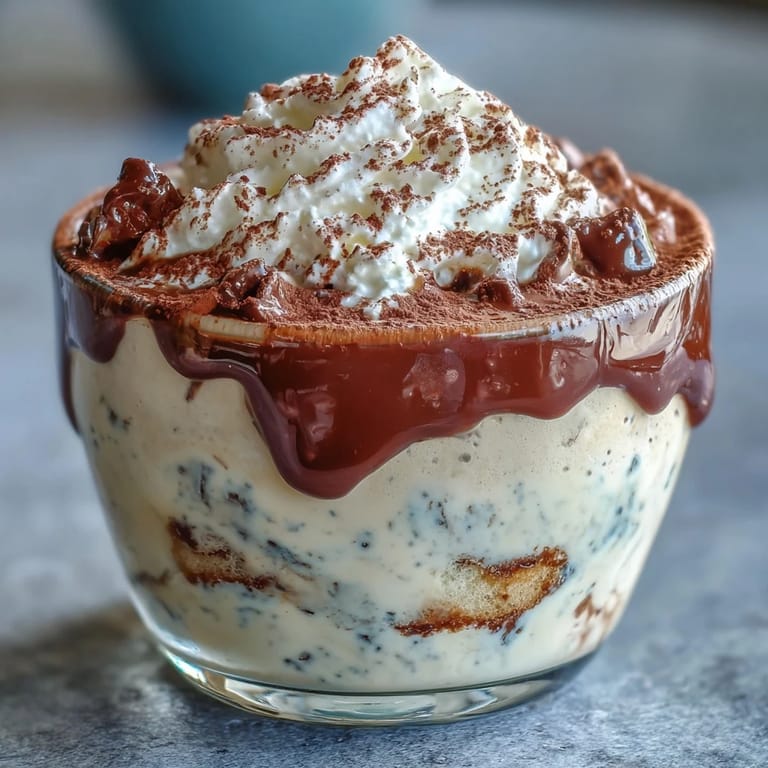 Rich vanilla bean mascarpone cream layered with coffee-dipped ladyfingers in elegant dessert cups, finished with a dusting of cocoa.