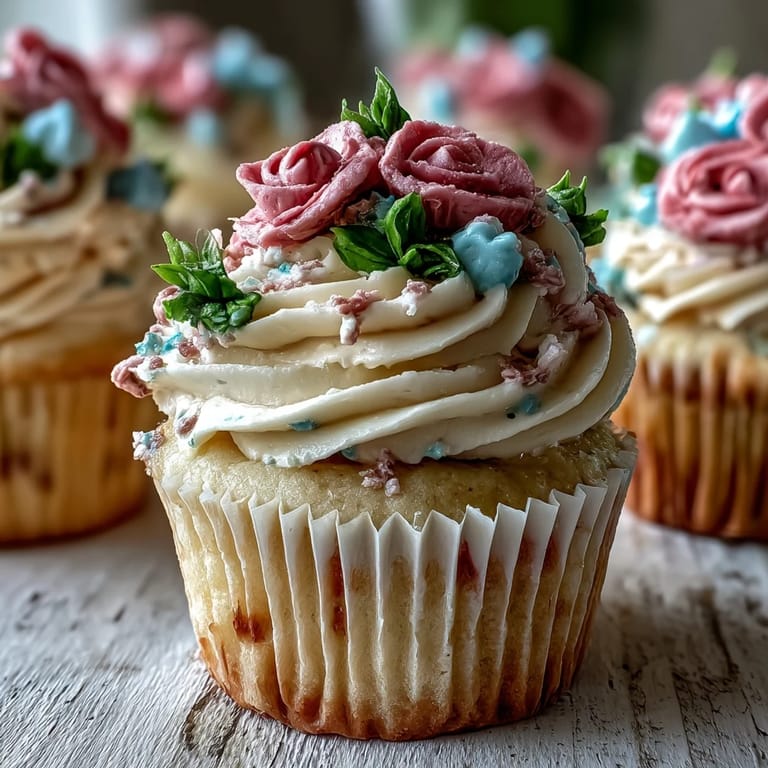 Adorable Baby in Bloom Cupcakes feature a swirl of creamy buttercream flowers, ideal for celebrating new arrivals or special occasions.