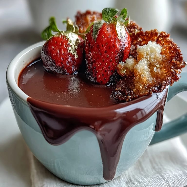 Close-up of a finished Dubai Chocolate Strawberry Cup showing the dark chocolate shell and golden pistachio topping.