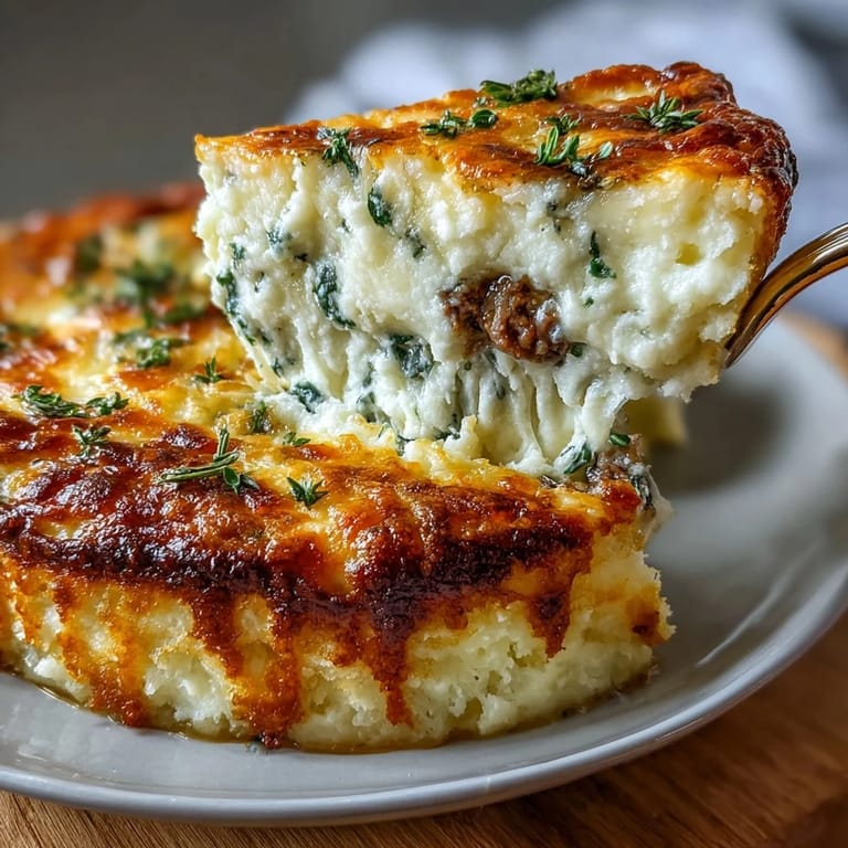 Comforting Classic Shepherds Pie with Cauliflower Mash Topping, hearty ground lamb and vegetables crowned with a smooth, low-carb cauliflower mash, baked to golden perfection.