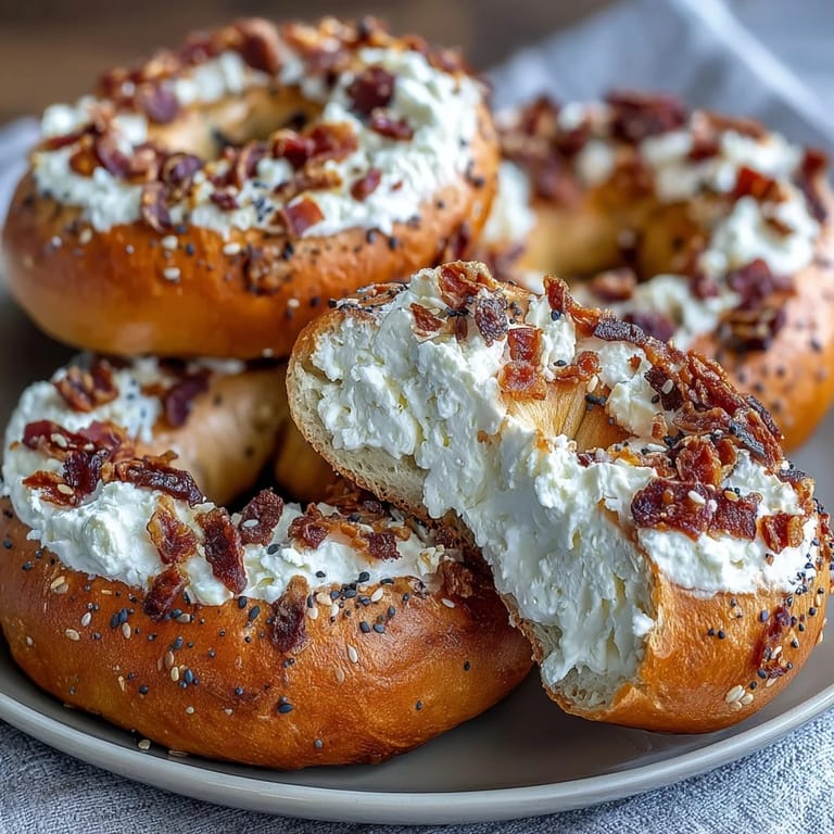 Fluffy, protein-rich Greek yogurt bagels with everything bagel seasoning, ideal for a satisfying and healthy morning meal or afternoon treat.