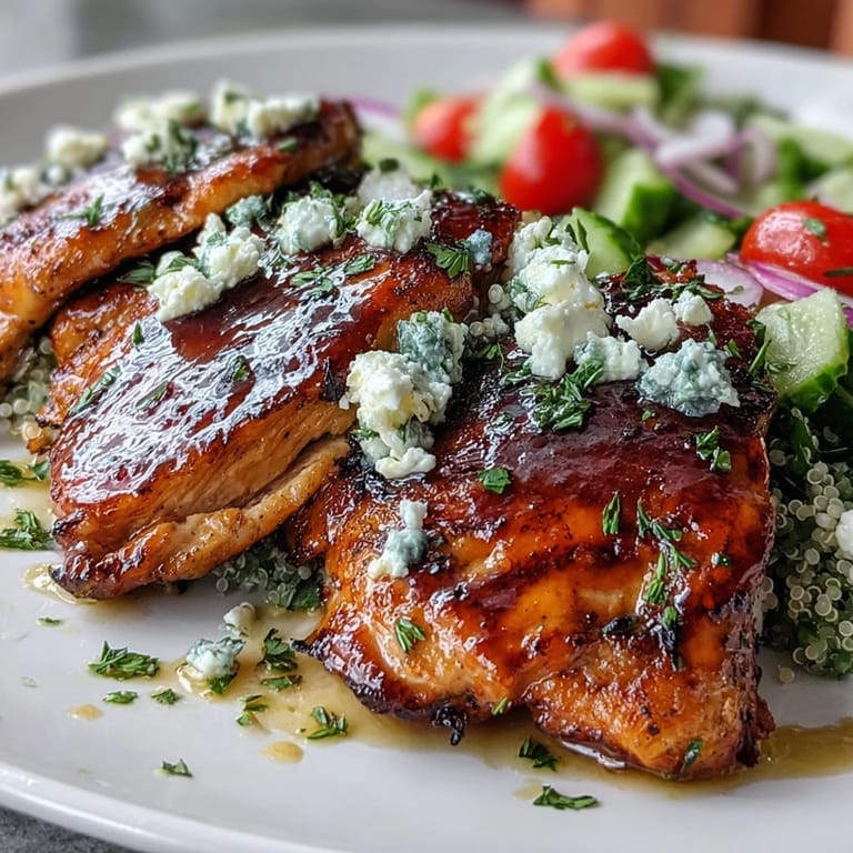 Grilled chicken with lemon vinaigrette, fresh vegetables, and feta cheese served over quinoa for a flavorful, healthy bowl meal packed with protein.