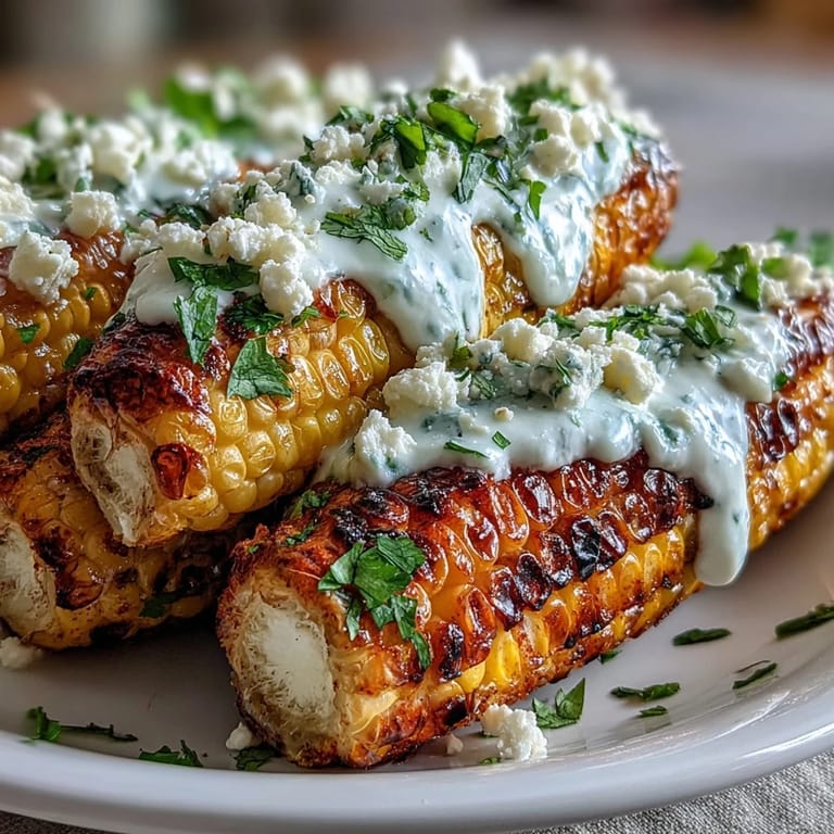 Microwave Elote-Style Corn on the Cob with Cotija, garnished with cilantro and smoky chili powder.