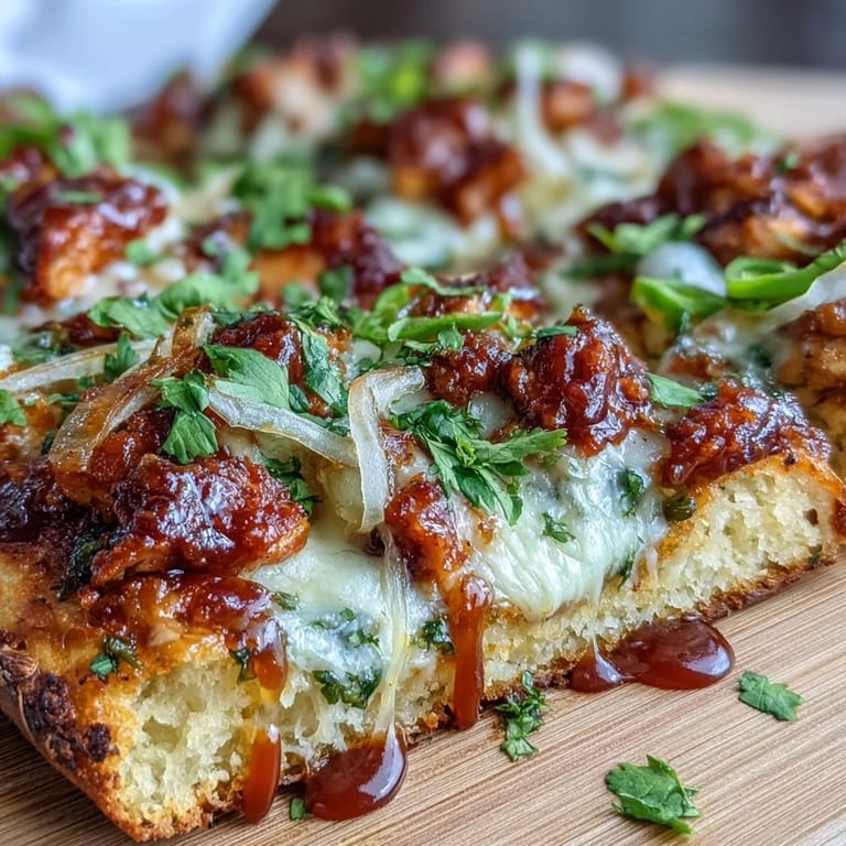 Golden BBQ chicken flatbread pizza loaded with gooey cheese, jalapeño, and vibrant fresh herbs.