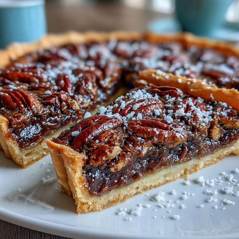 Moist Kentucky Derby Chocolate Bourbon Pecan Tart slices, ready to be served chilled.