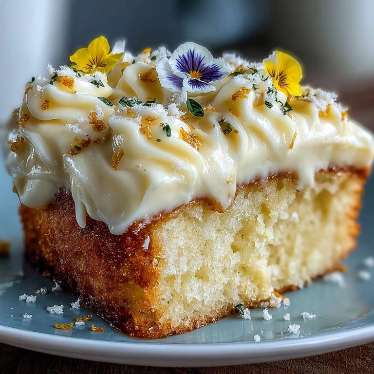 Bright, fluffy lemon sunshine cake adorned with delicate petals for a celebration.