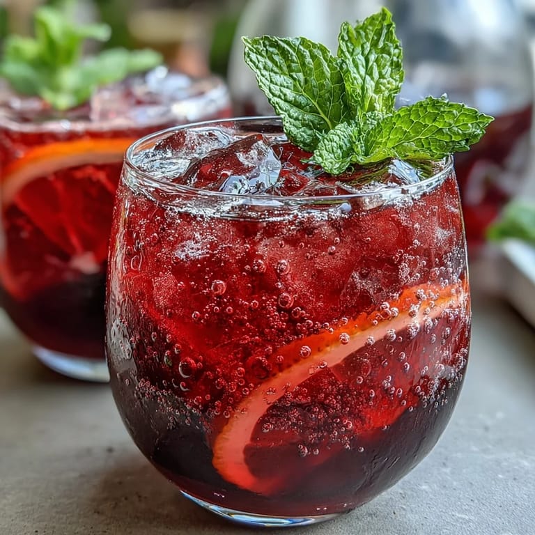 Vibrant Sparkling Hibiscus Mint Lemonade Mocktail, a refreshing thirst quencher in glasses.